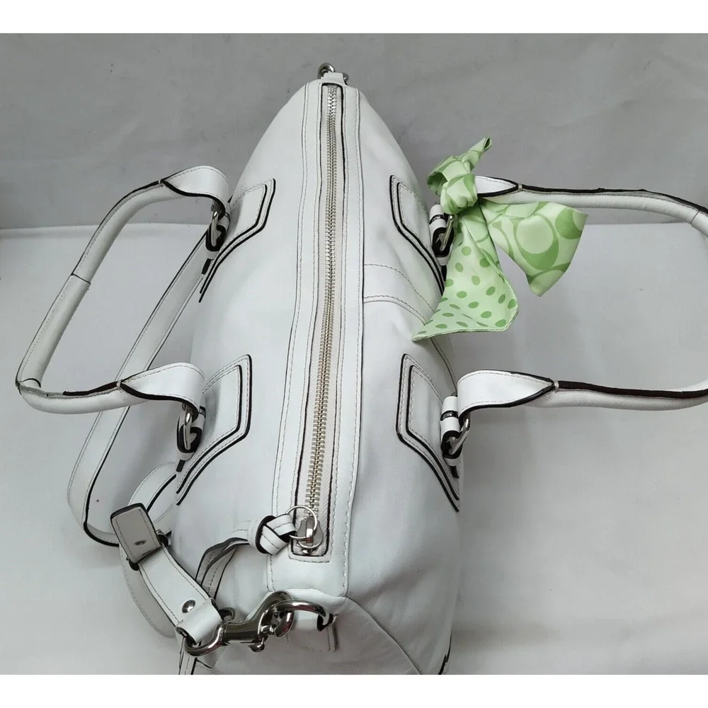 Coach Hampton White Leather Double Handle Zipper Closure Satchel Shoulder Bag